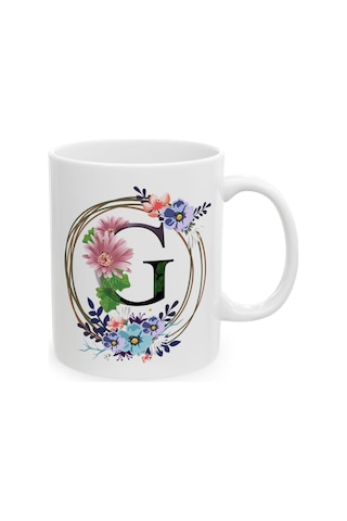 G Harf Baskılı Hediyelik Baskılı Porselen Beyaz Lüks Kupa Bardak Beyaz