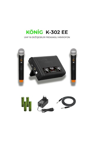 König K-302ee Uhf Çift Kanal Telsiz Mikrofon 2 El Kablosuz Mikrofon - 8697314964291