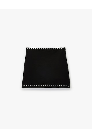 Koton Slim Fit Metal Aksesuar Detaylı Mini Şort Etek Siyah 6wal70040ık Siyah