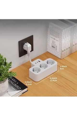Çoklu Kablolu Priz Yüksek Gerilim Korumalı 3 Lü Priz 1x Usb 2x Type-c Çıkışlı Grup Priz Çoğaltıcı Si 1