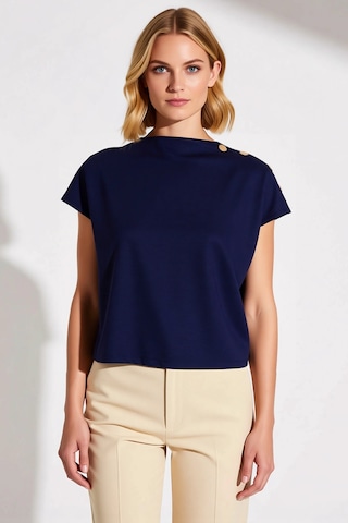 Benerly Kadın Bluz Crop Regular Kalıp Dik Yaka Yarasa Kol Soft Touch Örme Lacivert