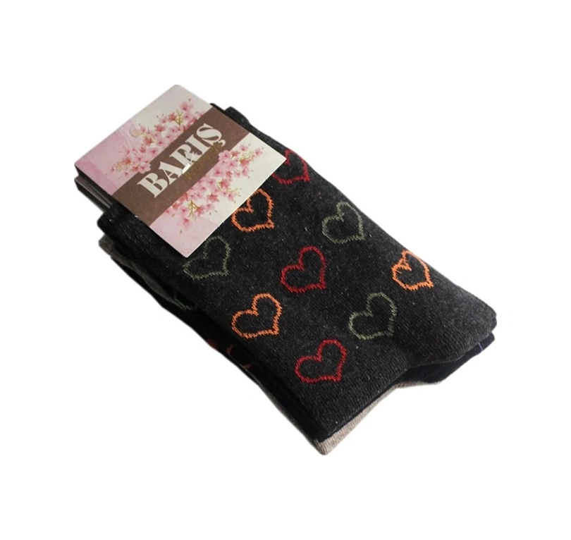 Barış Kalp Desenli Likralı Kadın Soket Çorap Adet Asorti