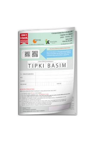 2026/2 Yökdil İngilizce Fen Bilimleri Ösym Çıkmış Soru Tıpkı Basım Deneme Kitapçığı Türkiye Geneli