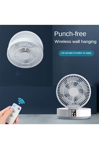 Uzaktan Kumandalı Kablosuz Sirkülasyonlu Hava Soğutma Fanı Led Işıklı Katlanabilir Elektrikli Duvara Monte Fan Masaüstü Fan Mavi Z5mj79 Renkli