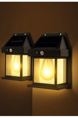 3 Mod'lu Sensörlü 2 Adet Bahçe Led Ampul Büyük Boy Güneş Enerjili Hareket Sensörlü Bahçe Led 3 Modlu Sarı