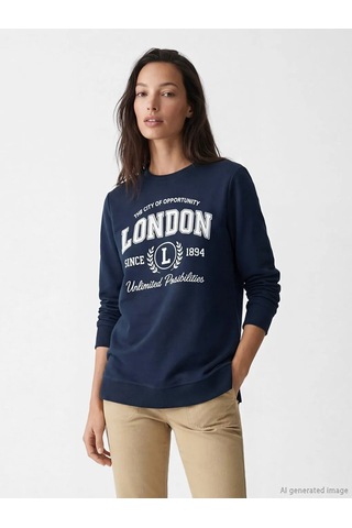 Lc Waıkıkı Lacivert London Baskılı Kadın Sweatshirt Tunik