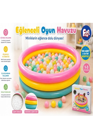 Eğlenceli Oyun Havuzu Şişme Top Havuzu 100 Adet 6 Cm Top Hediyeli Çocuk Oyun Alanı 1-3 Yaş 90 Cm
