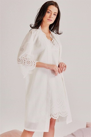 Magic Form 46108 Kadın Ekru Kendinden Brode Desenli Pamuklu Tek Sabahlık