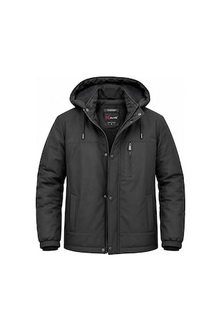 Classics Men Büyük Beden Outdoor Kapüşonlu Su Ve Rüzgar Geçirmez Kapitone İçi Kürklü Elyaf Dolgulu Softshell Mont 7824 Siyah