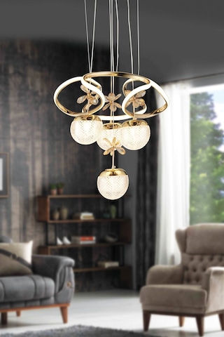 Ey-El Tasarım Venüs 4'lü Ledli Gold 3 Renk Sarkıt Avize Gold