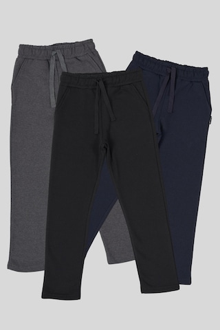 Siyah-lacivert Antrasit Kalın Pamuklu Beli Lastikli Yan Cepli 3'lü Erkek Çocuk Eşofman Altı 001