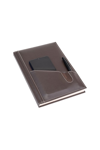 2K 2027 Yeni Yıl Günlük Çizgili Ajanda Deri Telefon Kılıflı Kapak 17x24 CM - Kahve Kahverengi