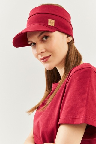 Butikgiz Kadın Uv Korumalı Katlanabilir Üstü Açık Yumuşak Siperli %100 Pamuklu Penye Tenis Vizör Şapka Bordo