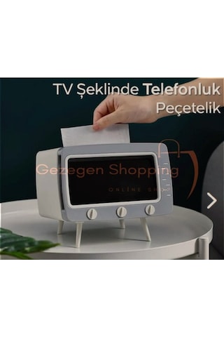 Tv Şeklinde Retro Telefonluk Peçetelik Hediyelik Telefon Aksesuarları Gri