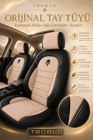 Hyundai Elantra 2011+ Uyumlu Lion Serisi Tay Tüyü Bej Siyah Premium Koltuk Kılıfı