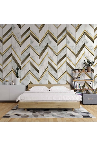 3 Boyutlu Mermer Ve Altin Desenli Duvar Kağıdı 1 M²