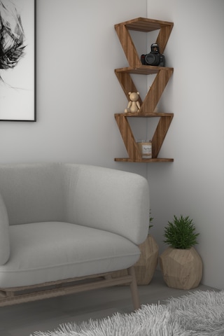 Defne Köşe Raf Duvar Rafı Koyu Ceviz