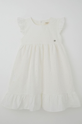 Breeze Kız Çocuk Elbise Çiçek Nakışlı Arma Detaylı 4-9 Yaş, Ekru Ekru