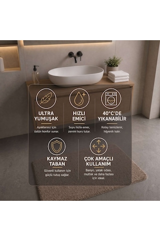Queen 80x120 cm Bej Paspas | Kaymaz, Ultra Yumuşak ve Hızlı Emici | Banyo, Mutfak, Antre Çok Amaçlı Kullanım
