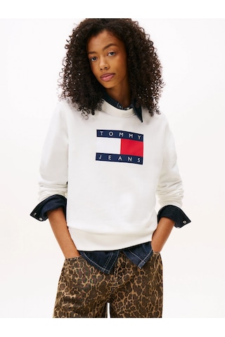 Tommy Hilfiger Tjw Normal Kesim Tj Bayraklı Bisiklet Yaka Kadın Beyaz Sweatshirt Dw0dw22564ybl Beyaz