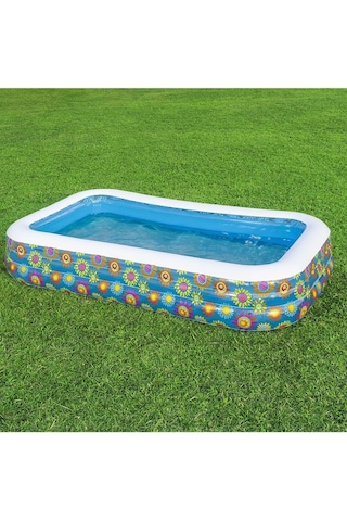 Çiçek Desenli Şişme Aile Havuzu 305x183x56 Cm + El Pompası + Üst Kapama Örtüsü 54121 Bw626 Diğer