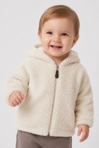 Wofim Kids Bebek Kapüşonlu Peluş Mont Ekru