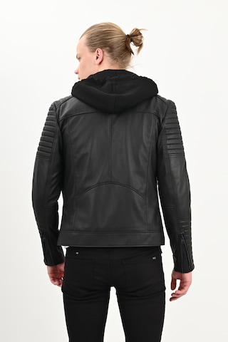 Sherwood Kapşonlu Erkek Deri Ceket Siyah