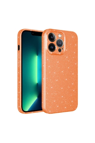 Apple iPhone Uyumlu 13 Pro Kamera Korumalı Simli Lüks Csk Zore Koton Kılıf turuncu
