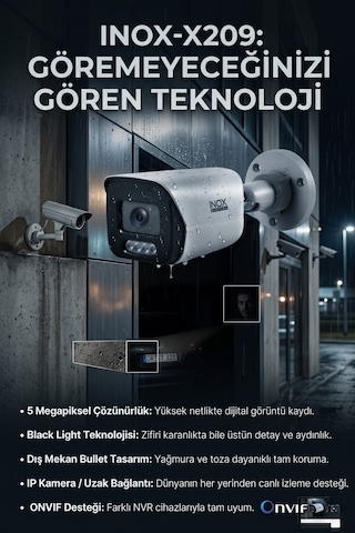 Inox-x209 5mp Black Light Bullet Ip Güvenlik Kamerası - Zifiri Karanlıkta Tam Renkli Dış Mekan Ağ Kamerası