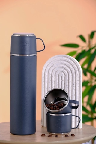 304 Paslanmaz Çelik 3 Bardaklı Termos Seti Çay Kahve Piknik Kamp Gri Gri