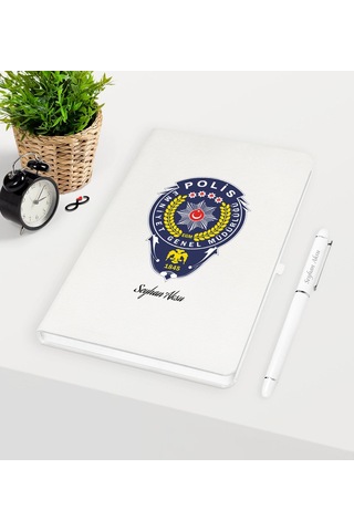 Kişiye Özel Polis Temalı Beyaz Defter Kalem Seti - 2 Beyaz