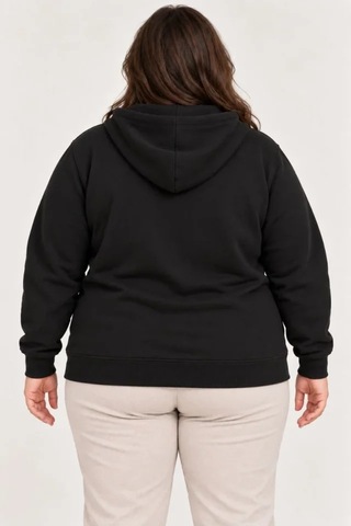 Suma Battal Büyük Beden İçi Şardonlu Kapüşonlu Fermuarlı Kışlık Sweatshirt Siyah Sıyah