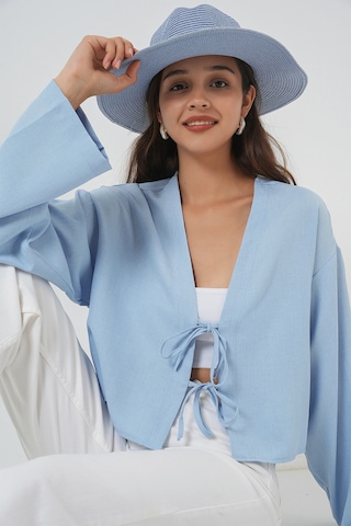 Bigdart Önü Bağlamalı Keten Kimono 960 - Mavi