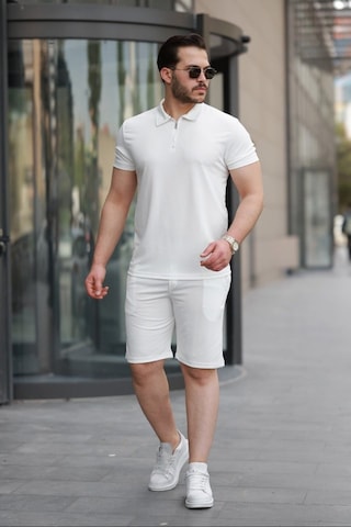 Etiler Collection Erkek Yakalı Fermuarlı T-shirt Şort Ikili Takım Beyaz