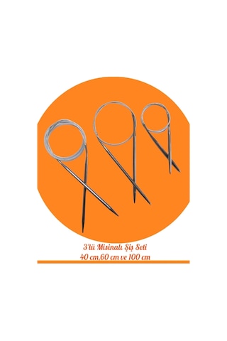 Masal Örgü Evi Çelik Telli Misinalı Örgü Şişi Seti, 40cm 60cm Ve 100cm Uzunluk, 3&apos Lü Set, Dikişsiz Bere Ve Yaka Örgüsü İçin, Deforme Olmayan Çelik Tel 7