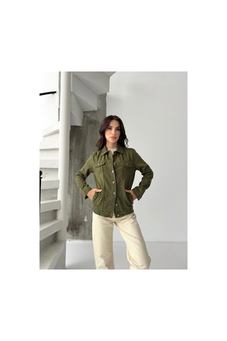 Kene Jeans Keten Boyfriend Haki Tam Kalıp Düğmeli Ceket Haki