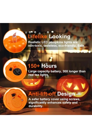 Cadılar Bayramı Balkabağı Tealight Süslemeleri Sonbahar Dekorasyonu, 24'lü Paket Led Turuncu Balkabağı Mumları Alevsiz Pil İle Çalışır Çok Renkli
