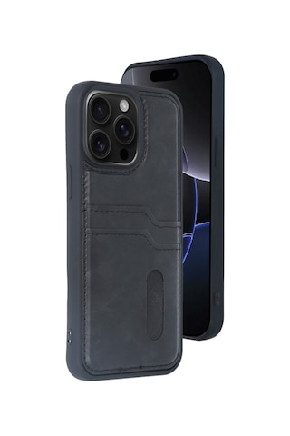 Apple iPhone Uyumlu Uyumlu 15 Pro Max Kılıf Sara Kartvizitli Deri Kılıf - Siyah