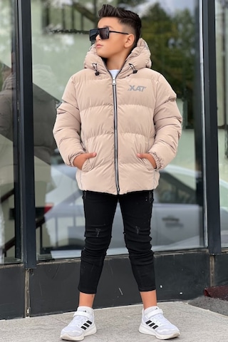 Pina Kids Erkek Çocuk Kapüşonlu Baskılı Reflöktör Detaylı Nova Kumaş Kışlık Şişme Mont Km4017 Bej
