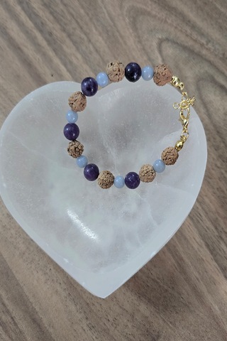 8 Mm Rudrashka, Lepidolit, 6 Mm Anjelit Doğal Taş Bileklik Çok Renkli