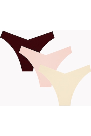 Nbb Kadın Ten Bordo Cappuccino 3lü Lazer V Shape Brazillian Külot Çok Renkli