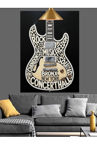 Klasik Gitar Soyut Çizim Dekoratif Kanvas - Mdf Ahşap Tablo