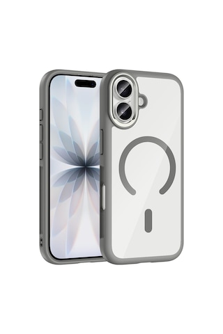 Apple Uyumlu iPhone 17 Kılıf M-safe Şarj Özellikli Metal Kamera Çerçeveli Zore Tiko Kapak Gri