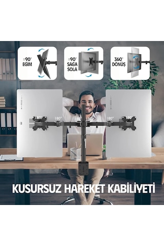 Lexroo Ef52 Steel Design 2-8 Kg Çift Kol 13"-27" Asansörlü Monitör Standı