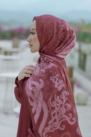 Buttonscarves Wave Saten Şal - Maroon Kırmızı