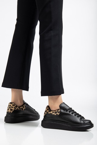 Erceka Günlük Kullanıma Uygun Kadın Sneaker Spor Ayakkabı Bağcıklı Siyah Renkli Leopar Siyah - Leopar