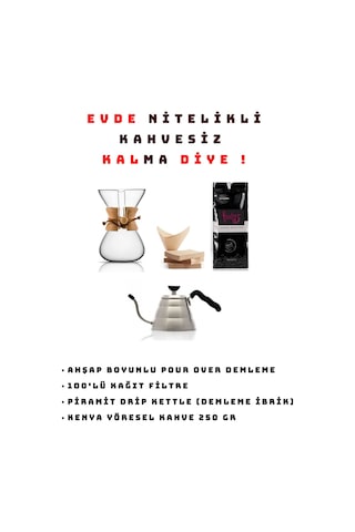 3. Nesil Kahve Demleme Seti - Pour Over 5Kupa+Filtre+Kettle+Kahve