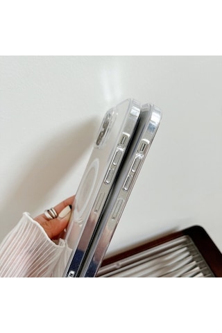 Ally Apple Uyumlu iPhone 15 Plus Magsafe Manyetik Şeffaf Silikon Kılıf