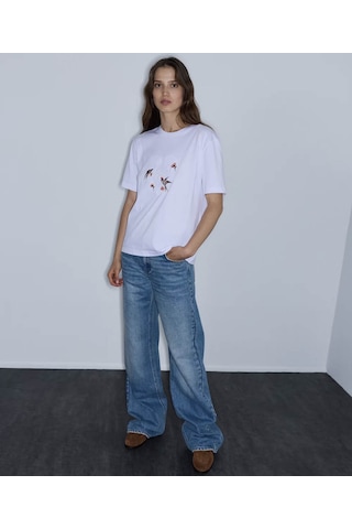 İpekyol Monogram Nakışlı Beyaz Kadın T-shirt Iw6260070172
