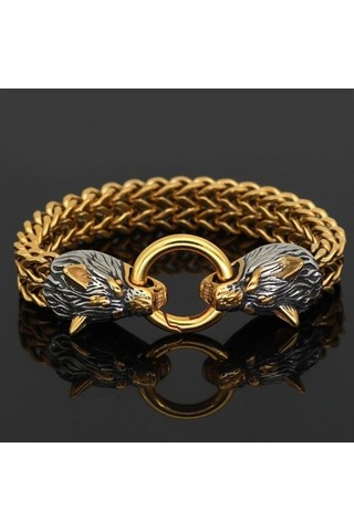 Novahub Siyah İskandinav Vintage Viking Paslanmaz Çelik Erkek Bilezik, Kurt Tasarımı, Erkeksi Görünüm, 21cm, Hediye İdeali Siyah